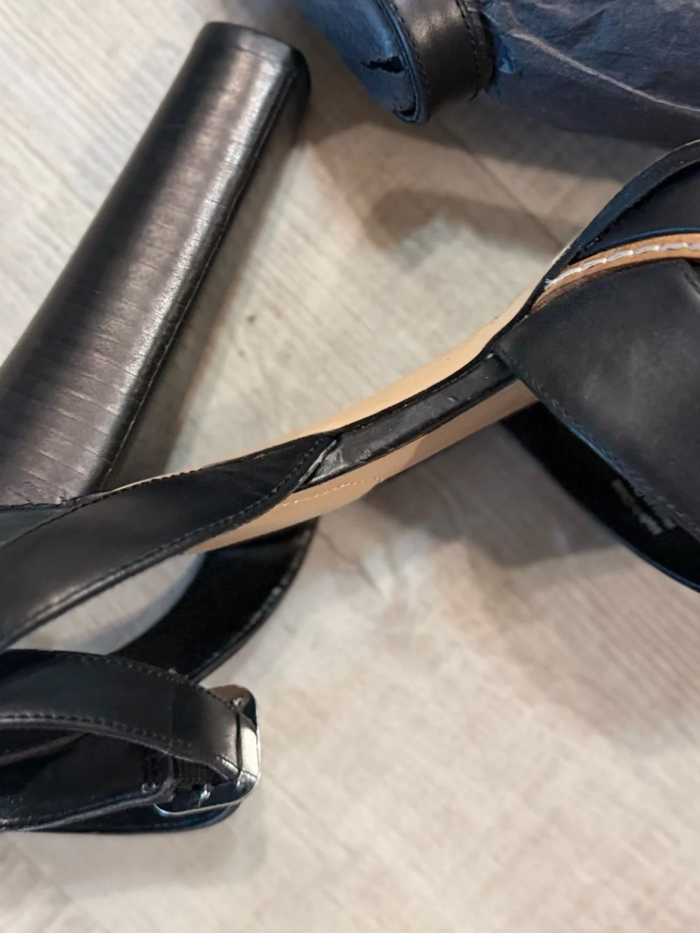 Aldo Black Leather Platform Ankle-Strap Heels